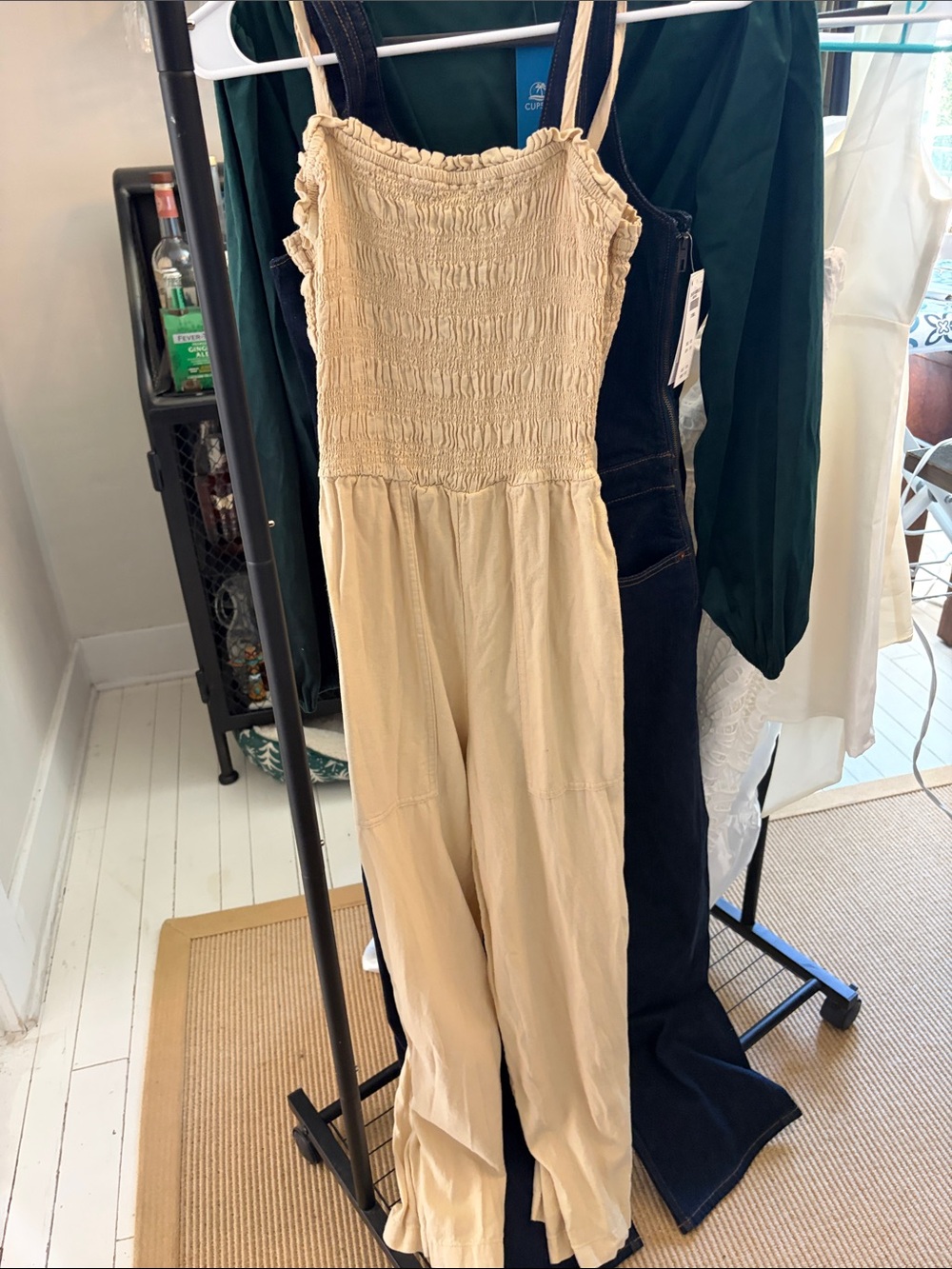 Universal Thread Beige Smocked-Strap Wide Leg Jumpsuit